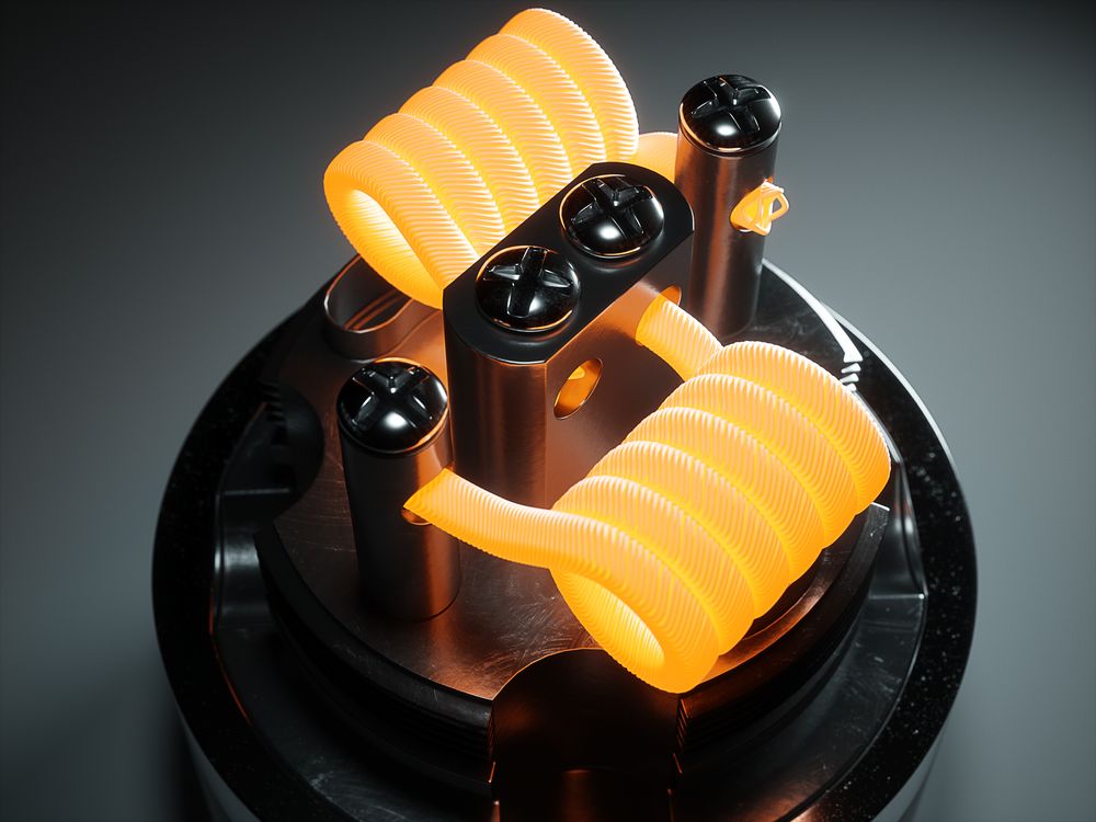 Potret bagian dalam sebuah atomizer vape dengan coil