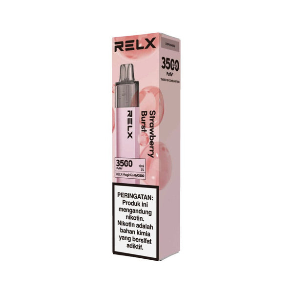 Shop RELX IDN Disposable Vape Pod RELX Disposable Magic Go Strawberry Burst Price Rp 180000 3% Nicotine 6 ml E-liquid Indonesia's Premier E-cig Product 🍓