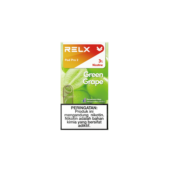 Shop RELX IDN Vape Pod Pod Pro2 Green Grape Price Rp 82000 3% Nicotine Best tasting e-cigarette 1.9ml E-liquid