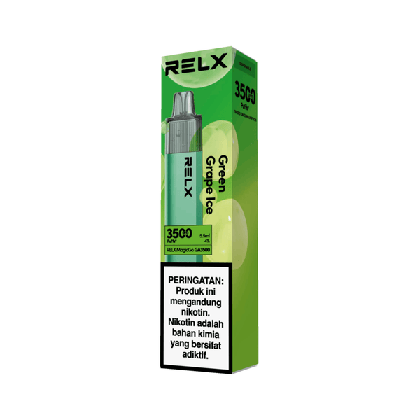 Shop RELX IDN Disposable Vape   MagicGo GA3500 Green Grape Ice Price Rp 180000 3% Nicotine Indonesia's Top E-cig Cartridge 6ml E-liquid
