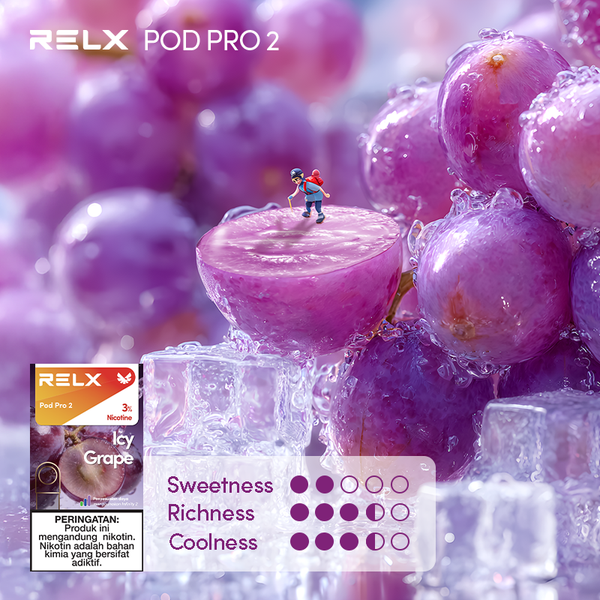 Shop RELX Indonesia Vape Pod Pod Pro2 Icy Grape Price Rp 82000 3% Nicotine Best tasting e-cigarette 1.9ml E-liquid 🍇
