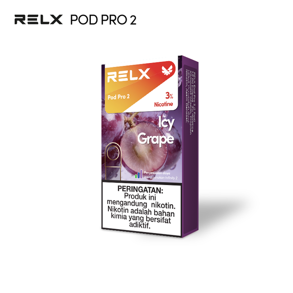RELX Indonesia E-cigrette Vape Pod Pro2 Icy Grape Flavor Flavour 3% Nicotine Best E-cigarette Brands Cartridge 1.9ml E-liquid 🍇

